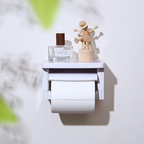 Toilet Paper Holder with Shelf- with Toilet Paper Cutting Function, Modern Toilet Paper Holder Wall Mounted for Bathroom Washroom (ABS White&White, Single2) - color: Abs White&white, size: Single