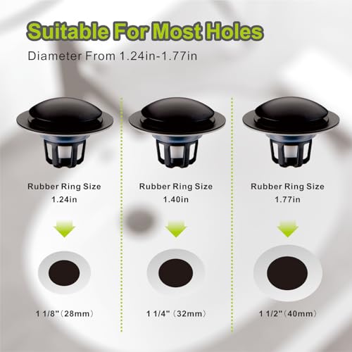 Pop Up Bathroom Sink Stopper,2 Pack Matte Black Sink Drain Stopper with Hair Catcher and Strainer,Glimflorus Universal 2-in-1 Drain Stopper for 1 1/8"-1 1/2" Drain Holes - color: Matte Black