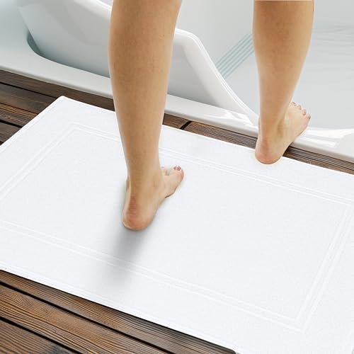 Tens Towels Pack of 2 Bath Mats 100% Cotton, 20 x 32 Inches, Super Absorbent, Hotel Quality Premium Floor Towels, Luxurious, Soft & Quick Dry, Not a Bathroom Rug, White - color: White