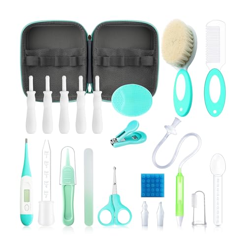 23 in 1 Baby Healthcare and Grooming Kit, Infant Safety Care Set Baby Nursery Kit with Gas Colic Passer Nasal Aspirator Nail Clipper Hair Brush Comb for Newborn Girls Boys (Green)) - style: 21 Kits-Green