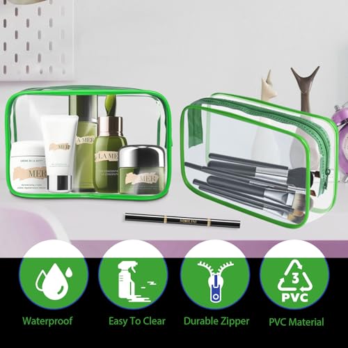YedsIntu 16 Pieces Clear Makeup Bag PVC Zippered Clear Toiletry Carry Pouch Portable Cosmetics Bag Waterproof Makeup Bag Vinyl Plastic Organizer Case for Travel Vacation Bathroom (Green-M) - color: Green-M