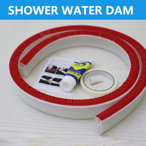 KRUI Collapsible Shower Threshold Water Dam, 39 In, Self Adhesive Shower Edge Water Barrier Stopper, Shower Water Blocker Retention System, Dry and Wet Separation for Bathroom Kitchen Countertop Sink - color: White, style: [39in] +Free installation tools