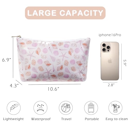 RSRSLEII Large Waterproof SPF Travel Makeup Bag, Aesthetic PVC Toiletry Bag, Coastal Granddaughter Coquette Cosmetic Bag, Sunscreen Accessories Storage Organization, Beach Travel Purse(Seashell) - color: Seashell