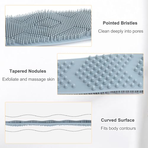 Silicone Back Scrubber for Shower Men, Dual-Sided Back Exfoliator Washer Scrub Strap - 100% Back Coverage to Clean, Exfoliate and Massage, Hygienic, Durable and Easy to Clean, Grey - 36 Inch
