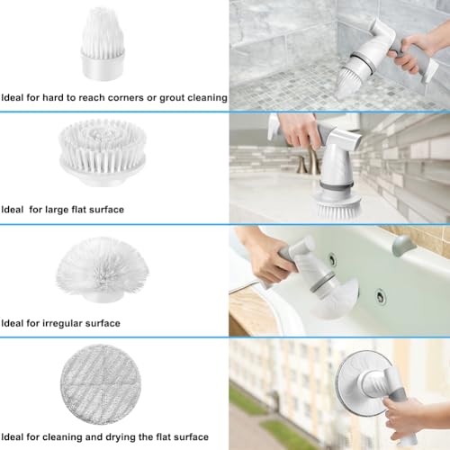 Electric Spin Scrubber, Bathroom Shower Electric Scrubber for Cleaning Tub/Tile/Floor/Sink/Window, Power Cleaning Brush Rechargeable Cordless with 4 Replaceable Cleaner Brush Heads - color: 01 Classic Grey