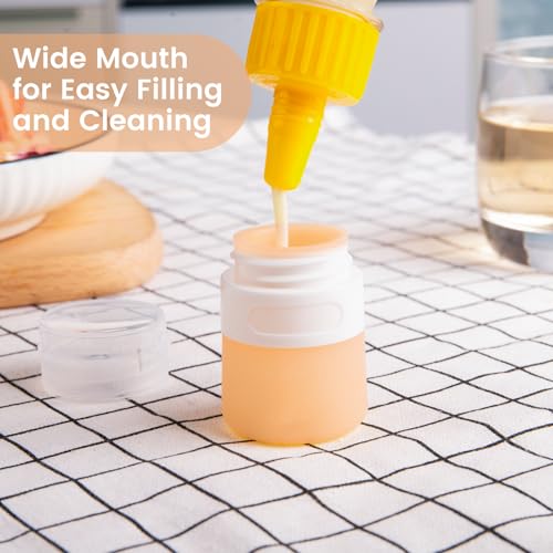 MICEBAY Condiment Squeeze Bottles for Sauces, 1-oz Mini Silicone Salad Dressing Container to Go with Reusable Sandwich Bag, Leakproof Sauce Bottle for Lunch Box, 4 Pack, Apricot - color: Apricot, size: 1 OZ