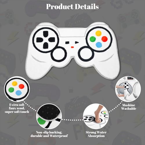 Gaming Bath Mat, Gamer Bath Rugs Non-Slip Absorbent PlayStation Rug Video Game Rug for Bathroom Floor Tub Kids Bathroom Rugs - color: White