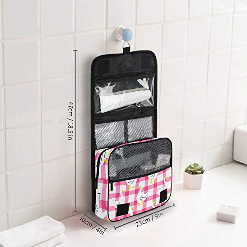 senya Hanging Travel Toiletry Bag Kit Makeup Case Cosmetics Organizer for Men Women - color: Cute Goose Checkered