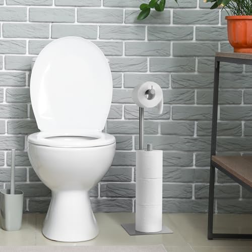 Toilet Paper Holder Stand Silver Toilet Paper Roll Holder for Bathroom, Freestanding Metal TP Holder with Reserve Toilet Tissue Storage Shelf, Holds Up to 4 Rolls of Paper - color: Silver