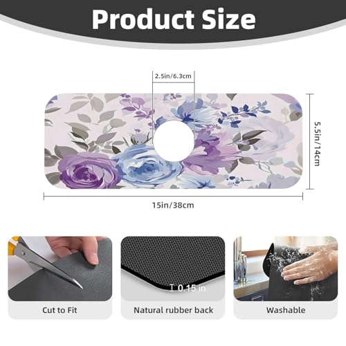 Lavender Flowers Kitchen sink faucet pad, strong water absorption, anti slip, easy to clean, very suitable for splash and drip prevention, suitable for kitchens and bathrooms - color: Lavender Flowers