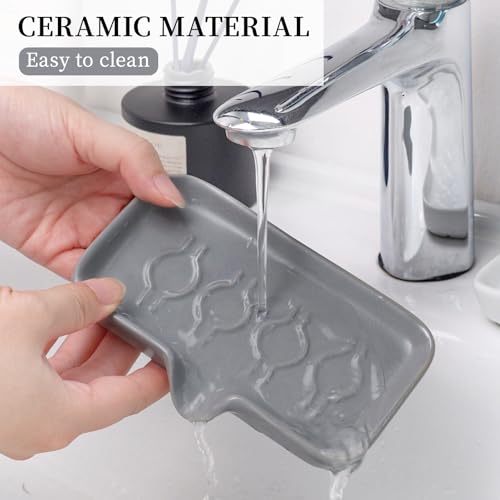 Soap Dish, Ceramic Bar Soap Holder with Self Draining Design, Gray Soap Dish with Drainage for Bathroom Sink, Shower, or Kitchen Countertop – ANTIS'S HOME