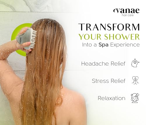 Vanae Shampoo Brush - Scalp Massager Hair Growth, Ergonomic Scalp Scrubber, Silica and ABS Brush for All Hair Types, Promotes Blood Circulation, Reduces Dandruff, Eco Responsible, Antimicrobial
