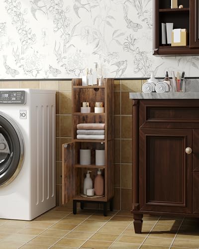 Hzuaneri Bathroom Storage Cabinet, Small Corner Floor Cabinet with Door and Shelves, Narrow Toilet Paper Holder, Bathroom Organizer with Adjustable Shelf, for Small Spaces, Rustic Brown BC38201BV1 - color: Rustic Brown, size: 7.9"D x 9.8"W x 35.4"H