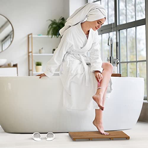 Bamboo Wooden Bath Floor Mat for Luxury Shower - Non-Slip Bathroom Waterproof Carpet for Indoor or Outdoor Use (Walnut) - color: Walnut, size: 21.3" x 14.2" (Rectangular)