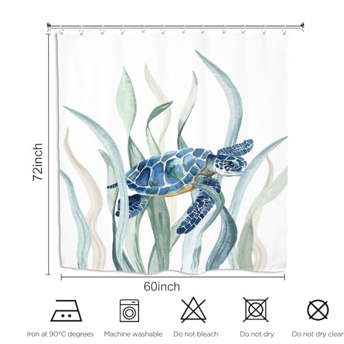 Turtle Seaweed Shower Curtain 60Wx72L Inch Sea Ocean Underwater Undersea Blue Green Watercolor Bathroom Set Accessories Decor with 12 Pack Hooks - color: Blue Green, size: 60"W x 72"L (Pack of 1)