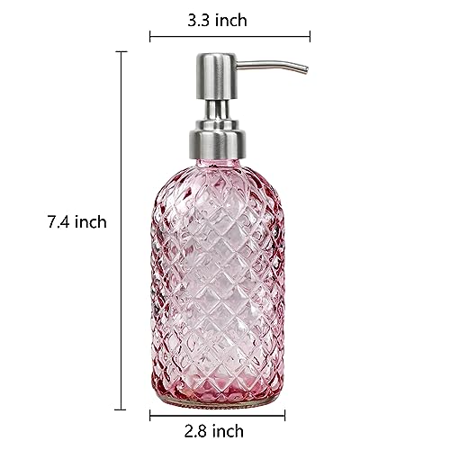 16 oz Soap Dispenser with 304 Rustproof Stainless Steel Pump, Kitchen, Bathroom Refillable Glass Liquid Soap Dispenser for Hand Soap, Soap, Lotion. (Pink-2pack) - color: Pink-2pack