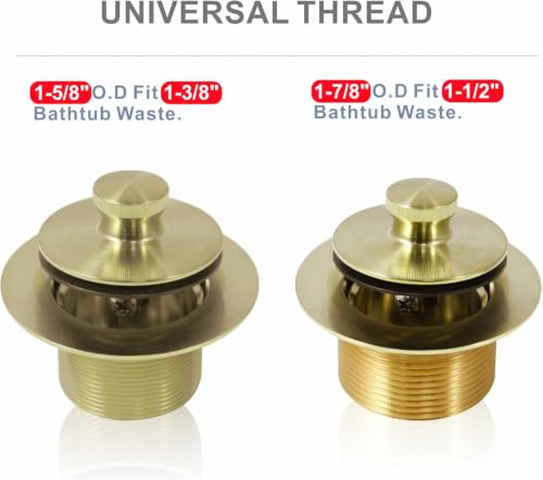 HIDROP Brushed Gold Lift and Turn Tub Drain with 2-Hole Overflow Faceplate | Stainless Steel Bathtub Drain, Universal Fine/Coarse Thread fit 1-3/8" or 1-1/2" Tub Drain, Tub Drain Replacement Kit - color: Gold