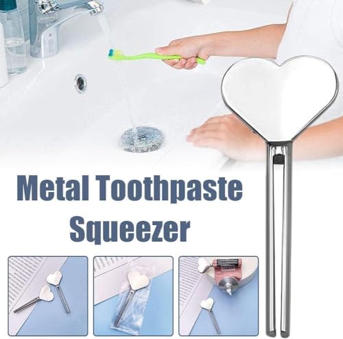 4Pcs Silver Metal Manual Toothpaste Squeezer Heart Stainless Steel Dispenser Tube Squeezer Hand Cream Tube Key Roller Set Bathroom Accessories Tube Squeezing Aids Bathroom Safety Daily Living Aids