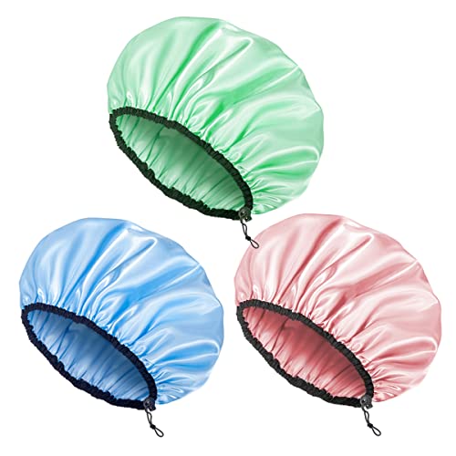 Auban Shower Cap for Women, Adjustable Reusable, Extra Large, Double-Layer Waterproof Bathing cap, Waterproof Exterior, EVA Lining, Hair Cap for All Hair Lengths, 3 Colors - color: pink,blue,green