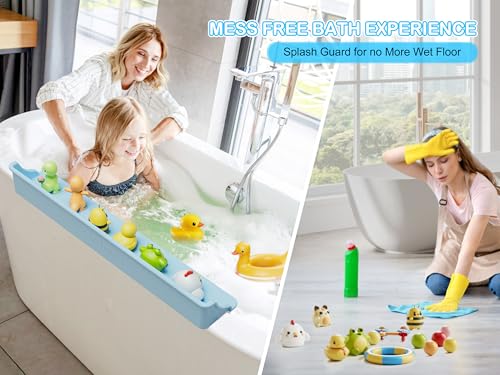 Cushore 3-Ft Bathtub Splash Guard PlayPad with Strong Suction Cups, Toy Tray Caddy Holder Storage, No-Leak, Mess-Free Bath Time for Kids, Blue - color: Blue