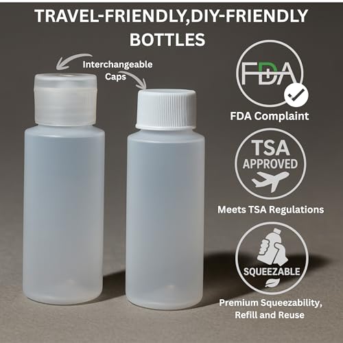 2oz 8-Pieces TSA Approved Translucent Squeeze Bottles with Flip Cap & Extra Screw Caps, Leak Proof, FDA Compliant. Safe for Premium Costmetic, Shampoo, Conditioner DIY projects and Camping. - style: LDPE Flip Cap