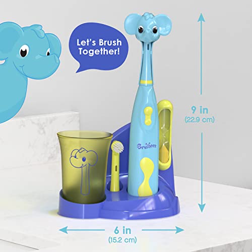 Brusheez Kids’ Electric Toothbrush Set - Safe & Effective for Ages 3+ - Parent Tested & Approved with Gentle Bristles, 2 Brush Heads, Rinse Cup, 2-Minute Timer, & Storage Base (Ollie the Elephant) - color: Ollie the Elephant