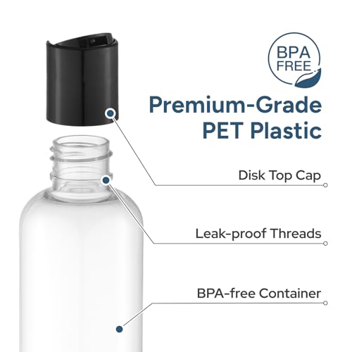 Travel Bottles for Toiletries 3.4 oz TSA Approved - 5 Pack Leak Proof Travel Size Containers, Clear Squeezable Plastic Bottles with Labels for Shampoo Lotion, Flight Cruise Gym Essentials - color: Clear