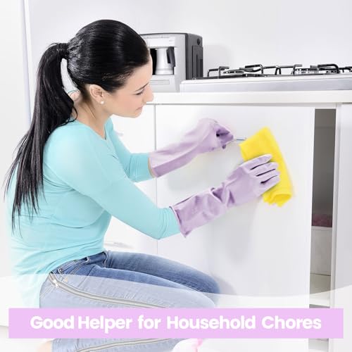 2 Pairs Reusable Rubber Cleaning Gloves, Waterproof & Durable Latex Dishwashing Gloves for Kitchen, Bathroom & Household Cleaning, Flexible & Long-Lasting with Non-Slip(Medium)