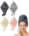 Lumimi Microfiber Hair Towel Wrap 4 Pack - Gym & Shower & Travel Quick Dry Turban, Secure Button Closure for Active Women, Anti-Slip Design for Thick/Curly Hair, Compact 25x65cm (4-Piece Set) - color: Pink+grey+darkgray+cream