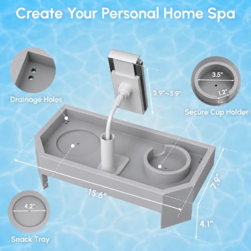 Vespara Bamboo Hot Tub Table with Adjustable Phone Holder, Non Slip Hot Tub Table Spa Gifts for Women, Bathtub Canddy Tray with Wine Glass Holder Tray for Luxury Bathtub& Bathroom Accessories Silver - color: Silver