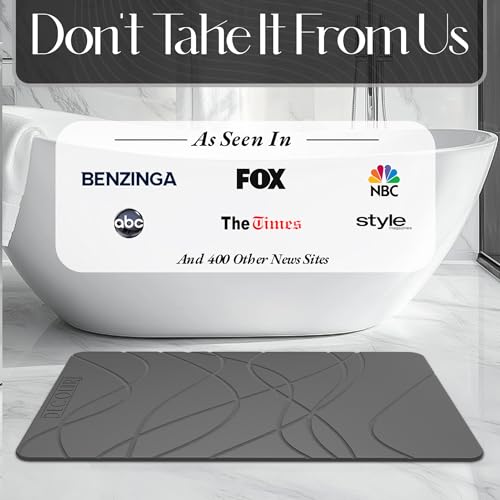 DECOLURE Stone Bath Mat Large, Quick Dry & Non-Slip Diatomaceous Earth Shower Mat for Bathroom, Luxurious & Easy to Clean Diatomite Stone Mat for Bathroom, Kitchen, High Density (Large, Grey) - size: 26" x 17" (Rectangular)