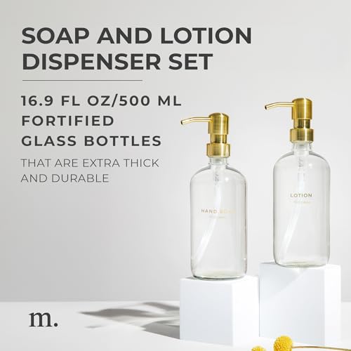 MaisoNovo Soap Dispenser 2-Piece Set | 16.9oz Clear Bottles with Gold Stainless Steel Pump Core - color: Clear/Gold