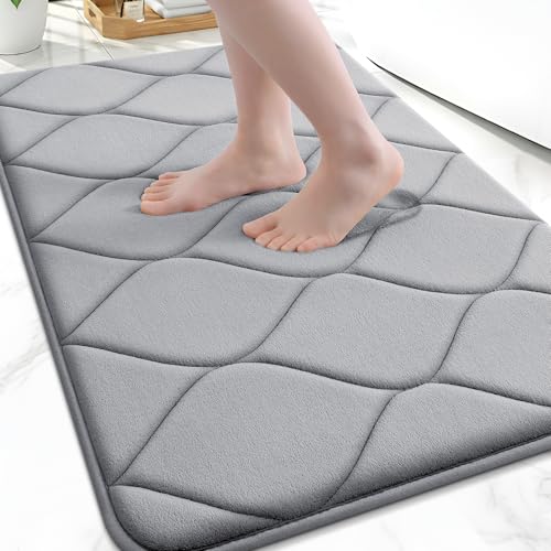 Smiry Memory Foam Bath Mat 47''x17'', Ultra Soft Non-Slip Bathroom Rug, Plush Water Absorbent Quick Dry and Machine Washable Floor Mat for Shower, Tub & Home Decor, Grey - color: Grey, size: 47''x17''
