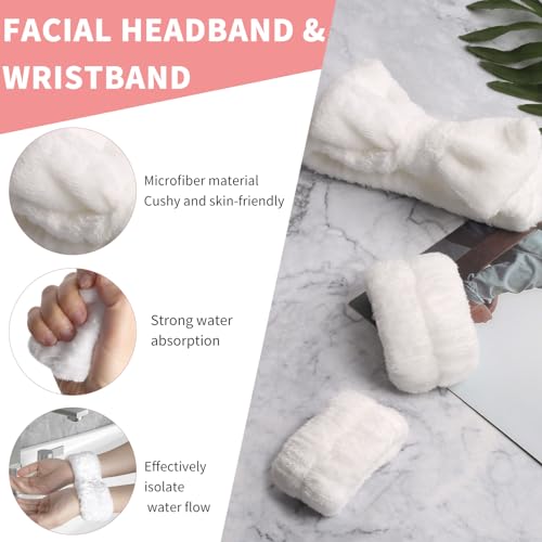 WSYUB Spa Headband and Wristband Set, Face Wash Headband, Makeup Skincare Headbands Wrist Bands for Washing Face, White - color: White
