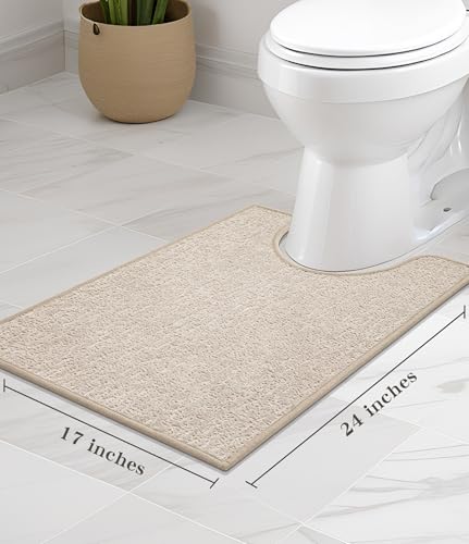 chakme Bathroom Rugs Mat U-Shaped 24x17, Ultra Thin Non Slip Bath Mat Small Quick Dry Absorbent Bath Mat for Bathroom Floor, (Light Beige, U-24"x17") - color: Light Beige, size: 24"x17.5"