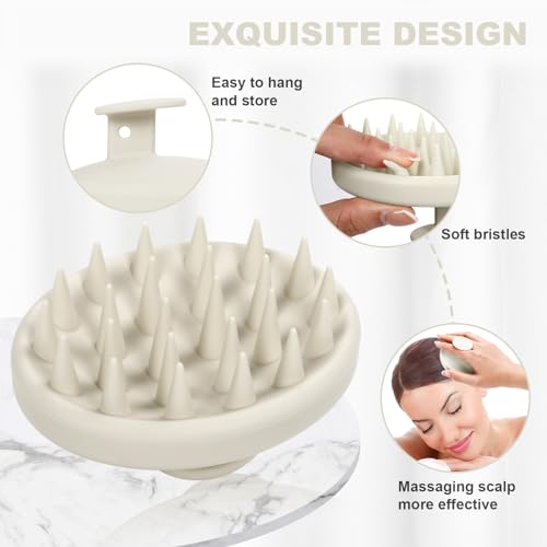 Meartchy Silicone Scalp Massager, Scalp Scrubber for Hair Growth with Soft Bristles, Scalp Exfoliator Brush Dandruff Removal Shampoo Brush for Wet Dry Scalp Care (Warm Grey) - color: Warm Grey