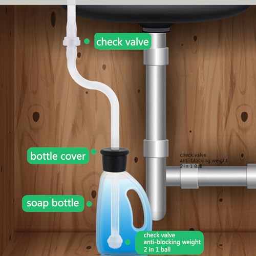 Sink Soap Dispenser Extension Tube Kit with 47" Upgraded Check Valve, Premium Under Counter Soap Dispenser Tube for Kitchen Sink, Powerful Suction, No More Refilling Tiny Bottle