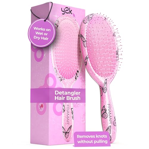 FRAMAR Y2K Print Hair Brush Detangler – Wet Hair Brushes For Women, Womens Hair Brush, Black and White Checkered Hair Accessories, Hairbrush For Women, Cepillos Para Cabello – Detangle Brush - color: Pink - Y2K
