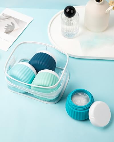 Mrsdry Travel Containers for Toiletries 4 Pack, TSA Approved Travel Size Toiletries, Travel Size Containers, With Clear Bag Leak Proof Silicone Jars, Travel Essentials Creams Jars Carrying Small Items - color: Blue, size: 3 oz