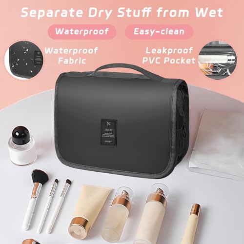 Toiletry Bag Travel Bag with Hanging Hook, Waterproof Capacity Hanging Multifunctional Makeup Bag for Toiletries, Portable Cosmetic Bag Travel Organizer for Women and Men(Black Pure) - color: A1-Black Pure