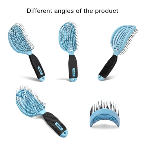 NuWay® DoubleC® Detangling Hair Brush – The Original Home Scalp-Care Brush – Patented Double Curved Scalp Care Hairbrush for Gentle Detangling, Volume Styling & Wet or Dry Hair (Classic Blue) - color: Classic Blue