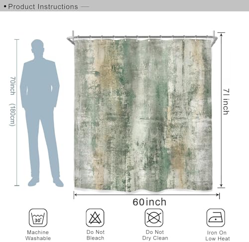 Miyotaa Abstract Sage Green Modern Shower Curtain Set 60Wx71H Inches Minimalist Neutral Contemporary Aesthetic Art Waterproof Bathroom Curtain with 12 Hooks - color: Sage Green Aesthetic, size: 60"W x 71"L (Pack of 1)