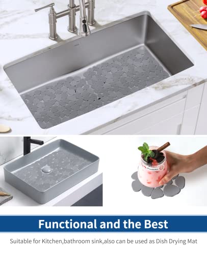 Bligli Pebble Sink Mat for Stainless Steel/Ceramic Sinks, 2 Pack PVC Sink Protectors Mats for Bottom of Kitchen Sink, Dish Drying Mat for Dishes and Glassware, 15.7 x 11.8 inch, Solid Grey - color: Solid Grey