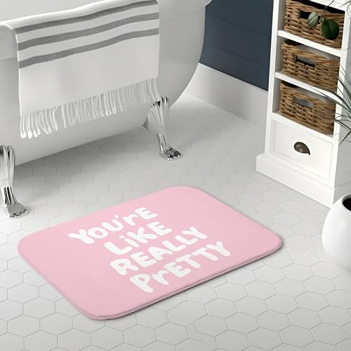 Pink You're Like Really Pretty Bathroom Mat | Pink Coquette Bath Rugs, Non Slip, 16x24 - color: Pink Girly