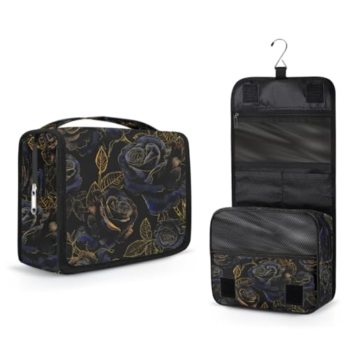 Travel Hanging Toiletry Bag for Women Girl Kinds Of Golden Blue Rose Cosmetic Bag Waterproof Makeup Organizer for Accessories, Shampoo, Full Sized Container, Toiletries for Bathroom Shower - color: B 01