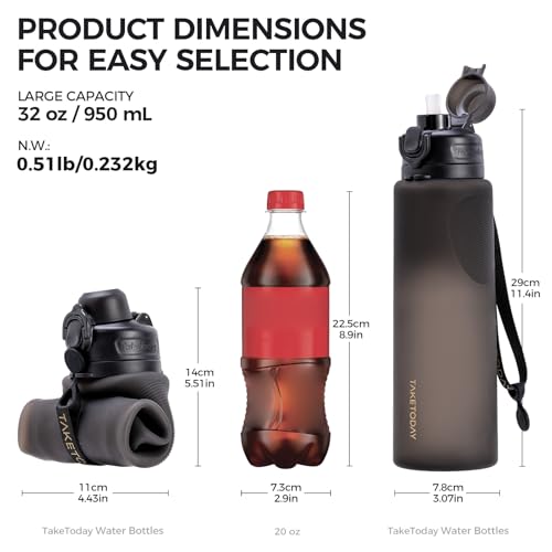 TakeToday Collapsible Water Bottles 32oz, Foldable Travel Bottle, TSA-Approved Leakproof Newly Silicone Water Bottle for Hiking, Travel, Outdoors, Green - color: Green