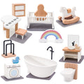 HAPGFS Wooden Dollhouse Furniture Set Elegant Kid’s Room & Bathroom Doll House Accessories, Premium Wood Toys for 3-6 Year Olds, Dollhouse Decor Set for Girls & Boys Birthday Christmas - style: Kid's & Bathroom