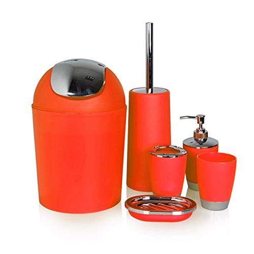 6Pcs Bathroom Accessory Tumbler Toothbrush Holder Bin Soap Dish Dispenser (Red) - color: Red