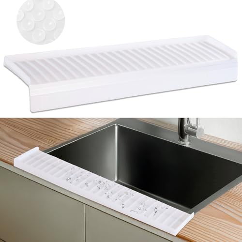 Sink Edge Protector with Suction Cup 4"x14", Silicone Sink Splash Guard for Kitchen & Bathroom, Protect Countertop from Scratches, Stains, for Stainless Steel Granite Quartz-Clear - color: Clear, size: 4in x 14in