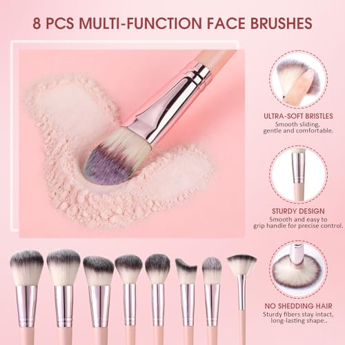 112Pcs Pink Makeup Brushes Set Professional Makeup Kit, Foundation Makeup Brush Kit Eye and Face Make up Brushes & Tools, Multi-functional Beginner Makeup Tool Set with Case Facial Makeup Accessories